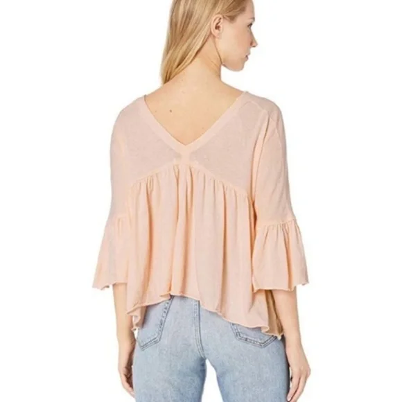 Free People Sweet Little Tee Pink Flounce Sleeve Top Size Small - Picture 4 of 8